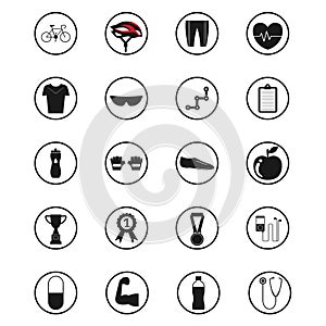 Bike tools and equipment part and accessories set icons.