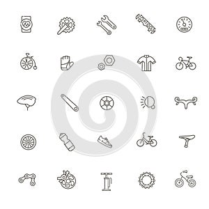 Bike tools and equipment part and accessories vector icon set
