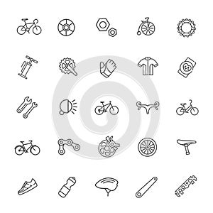 Bike tools and equipment part icon set. Bike and attributes