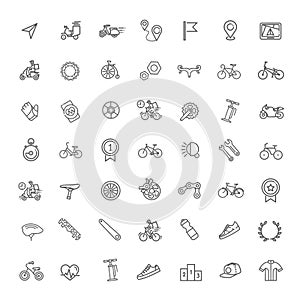 Bike tools and equipment part icon set. Bike and attributes