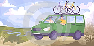 Bike Tourism Car Flat Composition