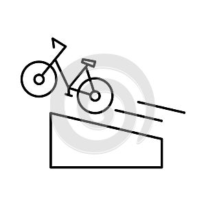 Bike trick. City bicycle accelerates and jumps from a springboard. Dangerous and extreme tricks. Editable outline stroke linear