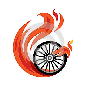 bike wheel flying fire ball icon Design Vector, Emblem, Design Concept, Creative Symbol