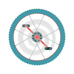 Bike wheel with pedals and chain ring icon