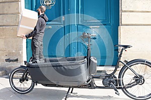 Bikecycle cargo bike for delivery man urban city customer