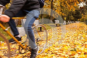 Biker in autumn park