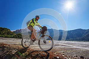 Biker boy in Himalaya mountains, Anapurna