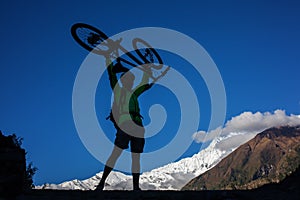 Biker-boy in Himalaya mountains, Anapurna region