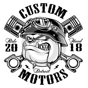 Biker Bulldog biker t-shirt design monochrome version