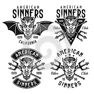 Biker club vector emblems with horned devil head