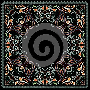 Biker color bandana with paisley. Vector print square. photo