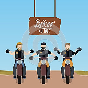 Biker culture poster with motorcyclists gang