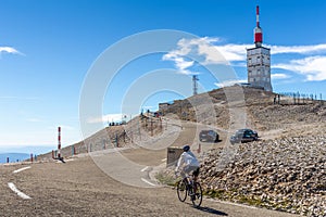 Biker cycling to the hill of Mont Serein Ventoux