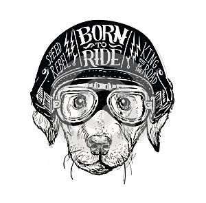 Biker dog. Set of vintage motorcycle emblems, labels, badges, logos and design elements. Monochrome style.