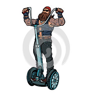 Biker on electric scooter, rider. Isolate on white background photo