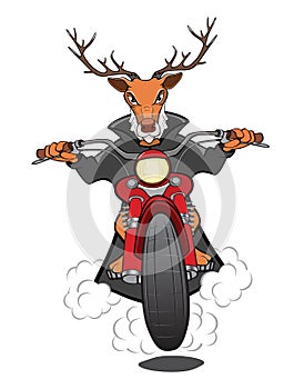 Biker Elk a Motorcycle Cartoon Illustration