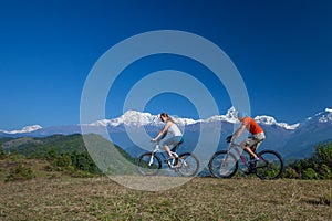 Biker family in Himalaya mountains