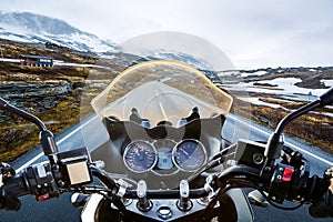 Biker First-person view, mountain pass in Norway