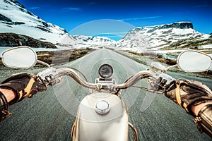 Biker First-person view, mountain pass in Norway