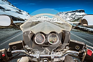 Biker First-person view, mountain pass in Norway