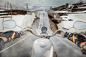 Biker First-person view, mountain pass in Norway