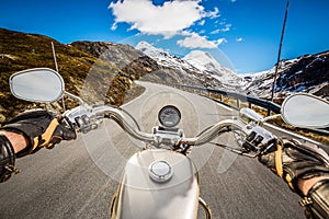 Biker First-person view, mountain serpentine.