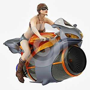 Biker girl in a futuristic bike photo