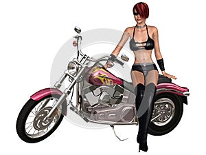 biker girl and her bike