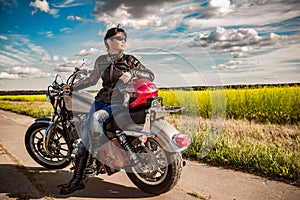 Biker girl on a motorcycle