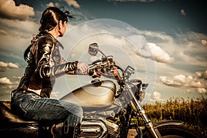 Biker girl on a motorcycle