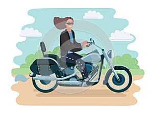 Biker girl on retro motorcycle vector illustration