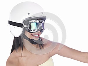 Biker girl with a white helmet