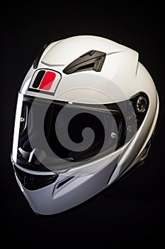 Biker helmet on black background.