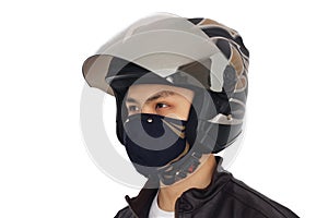 Biker with helmet and mask