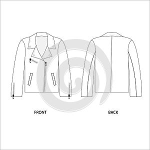 Biker jacket design template. Short leather jacket technical drawing.