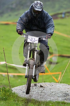 Biker jump on downhill race