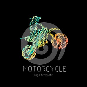 Biker, motorcycle grunge silhouette, creative colorful emblem and label