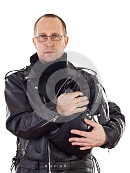 Biker with motorcycle helmet