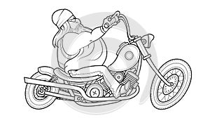 Biker ride at motorcycle. Cartoon character.
