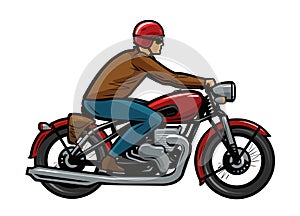 Biker riding a motorcycle. Cartoon vector illustration