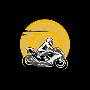 biker riding motorcycle logo vector