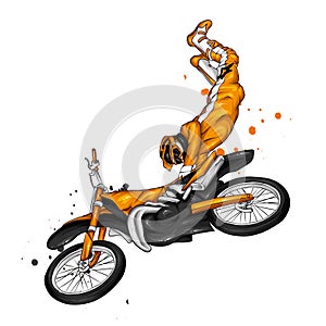 Biker riding a vintage motorcycle. Vector illustration, extreme sport.