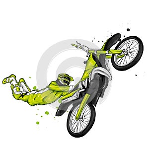 Biker riding a vintage motorcycle. Vector illustration, extreme sport.