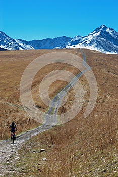 Biker on rural road