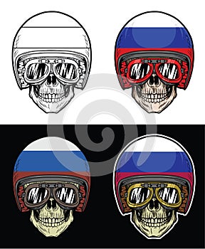 Biker Skull Goggles and Grunge Russia Flag Helmet