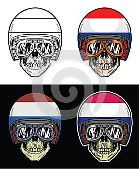 Biker Skull Netherlands Flag Helmet
