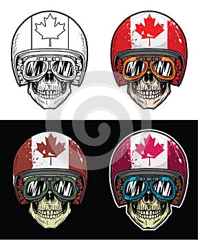 Biker Skull Wearing Goggles and Grunge Senegal Flag Helmet, Hand Drawing Skull