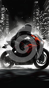Biker speed, sports bike on white black background, adrenaline rush