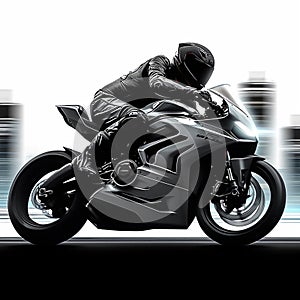 Biker speed, sports bike on white black background, adrenaline rush