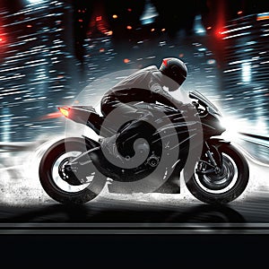 Biker speed, sports bike on white black background, adrenaline rush